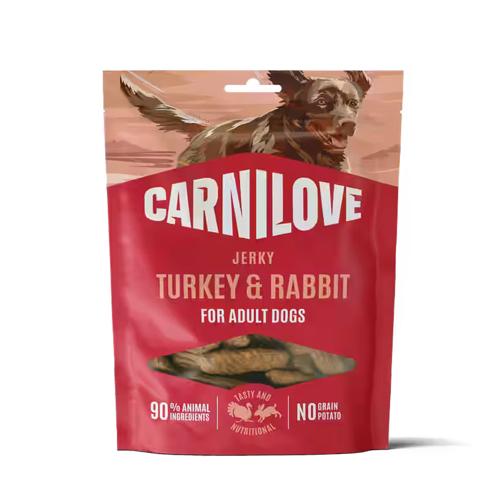 Carnilove JERKY 4x100g Mix Smaków Indyk z Jeleniem Jagnięcina z Łososiem Wołowina Królik
